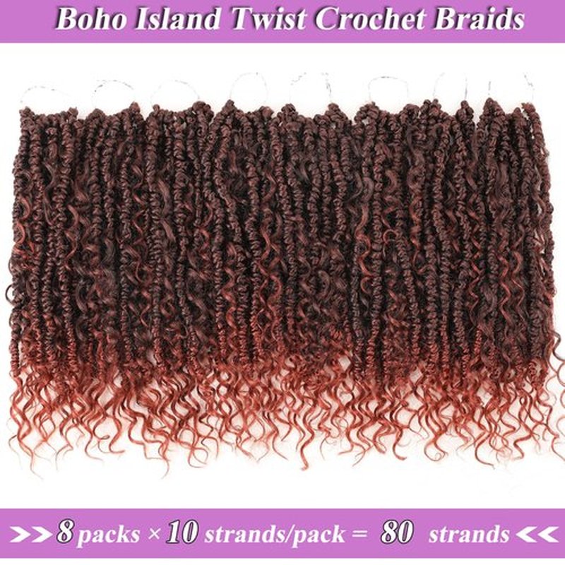 ZRQ Goddess Passion Twist Hair with Curly End 14 Inch Pre Twisted Passion Twist 8 Packs Red Pre Looped Short Boho Style Crochet Braids Hair Extensions for Women