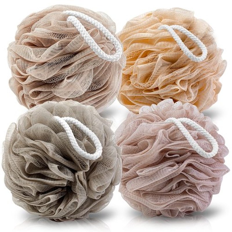 MTDLYICE Loofah Sponge 4 Pack, Bath Sponge Soft Mesh Shower Puff Loofah for Women 100g, Exfoliating Body Scrubber, lufas for Women, Shower Accessories (Apricot)