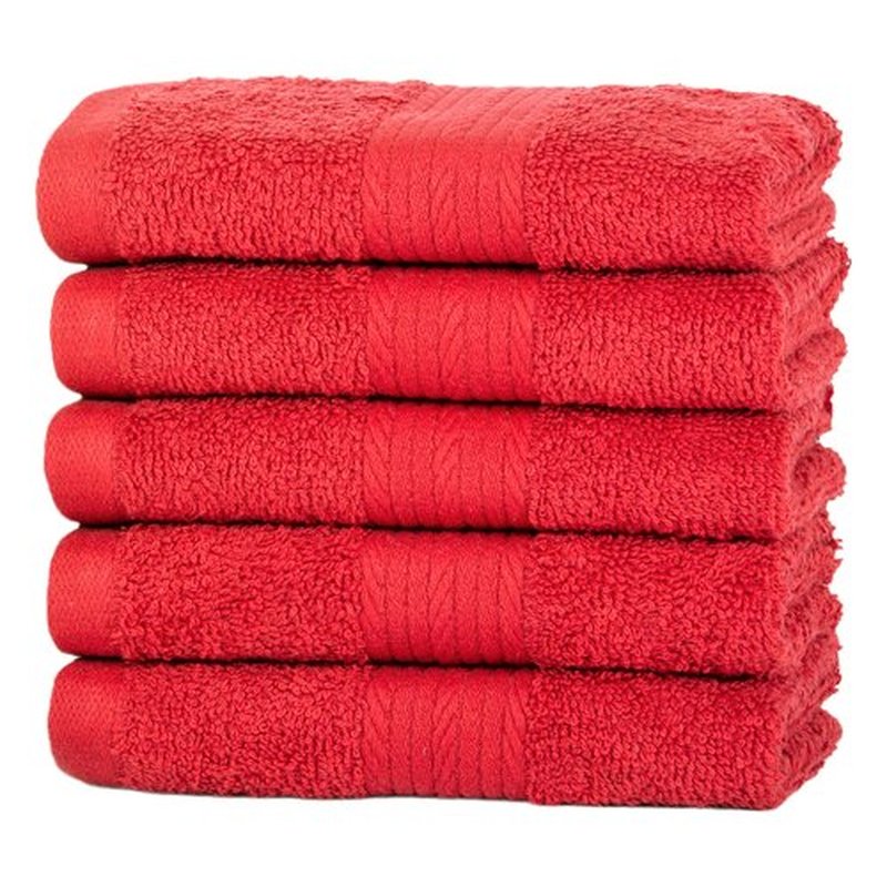 Ample Decor Washcloths Pack of 5 12 X 12 Inch 100% Cotton 600 GSM, Soft Absorbent and Reusable Fingertip Towels, Ideal for Bathroom and Powder Room - Red