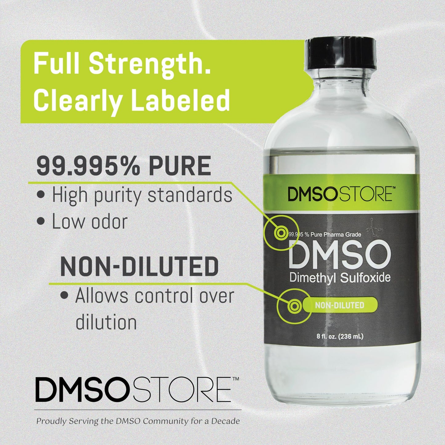 DMSO 8 oz. Glass Bottle Non-diluted 99.995% Pure Low Odor Pharma Grade Liquid Dimethyl Sulfoxide Super High Quality Made by DMSO Store