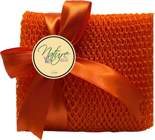 Nature by EJN - Net Bath Sponge, Ghana N1 Weave, Long, Skin Exfoliation, African, Porous, Stretches Horizontally to Approximately 49" (Orange)