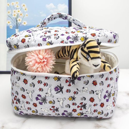 PAZIMIIK Cotton Makeup Bag for Women Large Quilted Travel Cosmetic Case Girls' Make Up Organizer,Bunny Blue