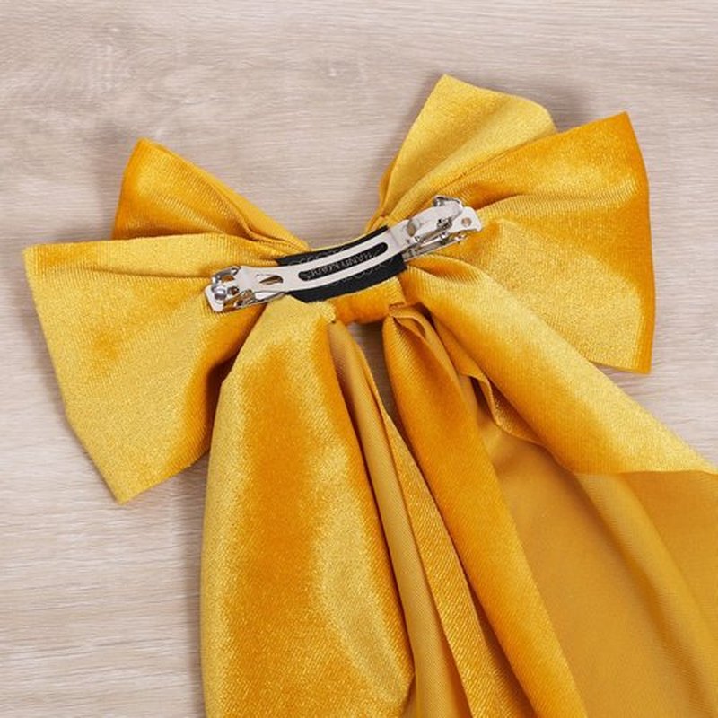 2pc Large Hair Bows for Women Girls Yellow Velvet Ribbon Hair Bow Clips with Long Tail French Barrette Hair Clamps Fall Winter Early Spring Hair Styling Accessories