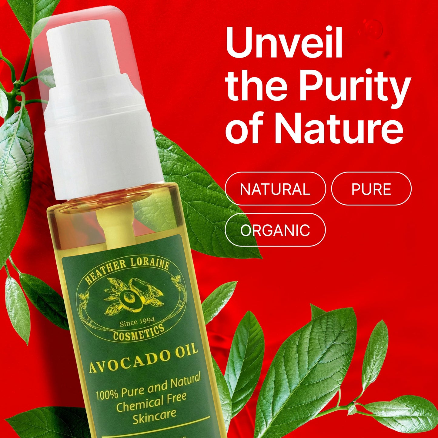 Heather Loraine Avocado Oil, Single-Ingredient Carrier Oil for Face, Hair & Body, Fragrance Free, 2 Fl Oz