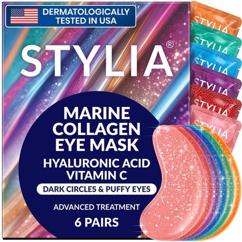 Under Eye Patches for Dark Circles and Puffy Eyes (6 Pairs), Marine Collagen Eye Gel Pads for Puffiness with Vitamin C, Hyaluronic Acid, and Pearl Extract, Eye Mask for Dark Circles and Puffiness
