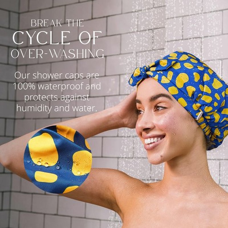 GRACE & COMPANY Luxury Shower Cap For Women - 100% Waterproof, Reusable, Washable & Breathable Shower Caps - Lemon Drop