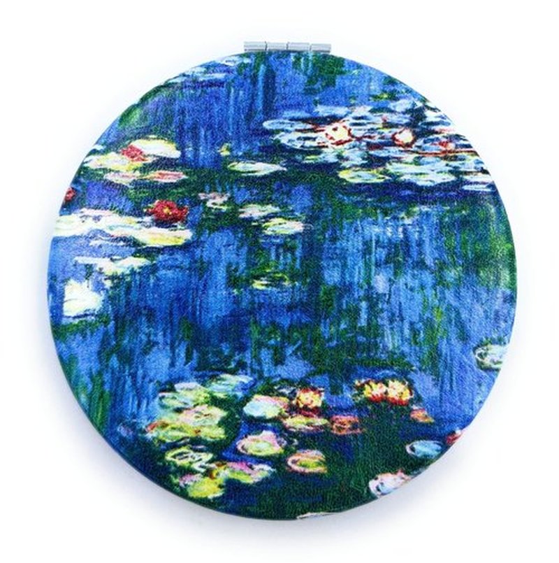 Aeisage Small Handbag Mirror Compact Mirror for Girls Purse Mirror Folding Pu Leather Floral Mirror Compact Claude Monet Water Lilies Unique Gift for Sister