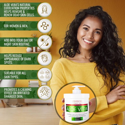 Advanced Clinicals Aloe Vera Lotion Sun Burn Recovery Cream | After Sun Body Lotion W/Vitamin C + Hyaluronic Acid | Sun Damaged Skin Repair Moisturizing Cream | Skin Care Products, Large 16 Oz, 2PC