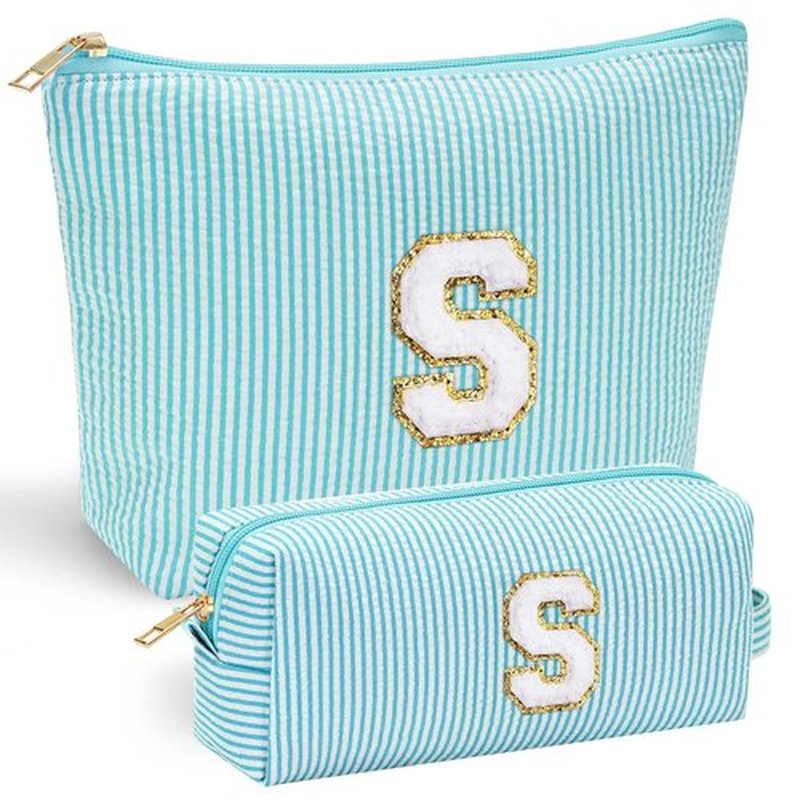YOOLIFE Makeup Bag for Girls Teen Girl, 2 Pieces Monogram Make Up Bag | Makeup Pouch | Beauty Bag Personalized Friend Sister Wife Wedding Bride Stocking Stuffers for Girls Teen Daughter Sister S