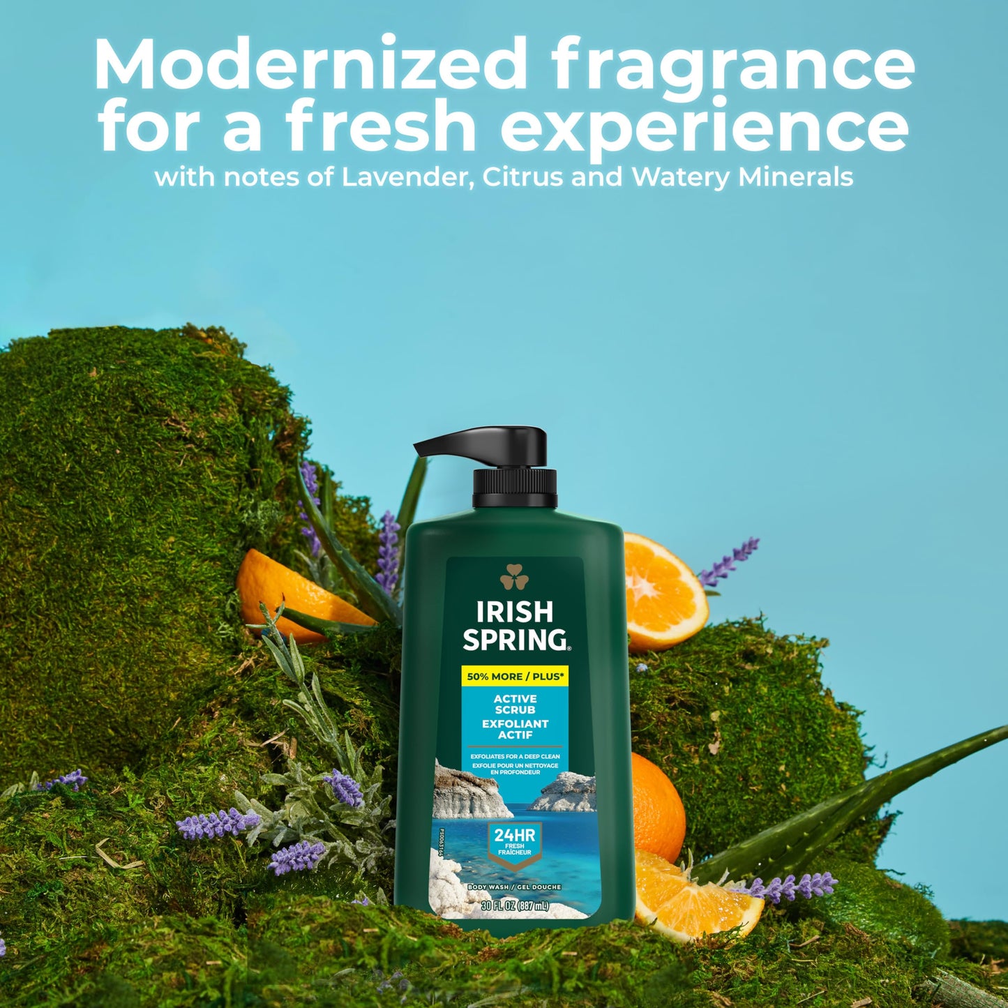 Irish Spring Active Scrub Exfoliating Body Wash for Men, 24-Hour Fresh, Biodegradable Ingredients, Paraben Free, Cool Fresh Scent, 30 fl oz Pump Bottle (Pack of 2)
