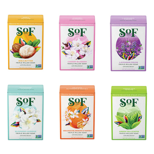 SoF Triple Milled Bar Soap - With Coconut Oil & Organic Shea Butter- Vegan & Non GMO- Free From Phthalates, Sulfates & Parabens- Variety Pack - 6 oz Bar 6 Bars