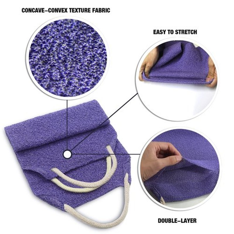Evridwear Exfoliating Back Scrubber with Handles Two Sides for Body Shower Deep Cleans Skin Massages Invigorating Blood Circulation Men Women One Size (Purple)