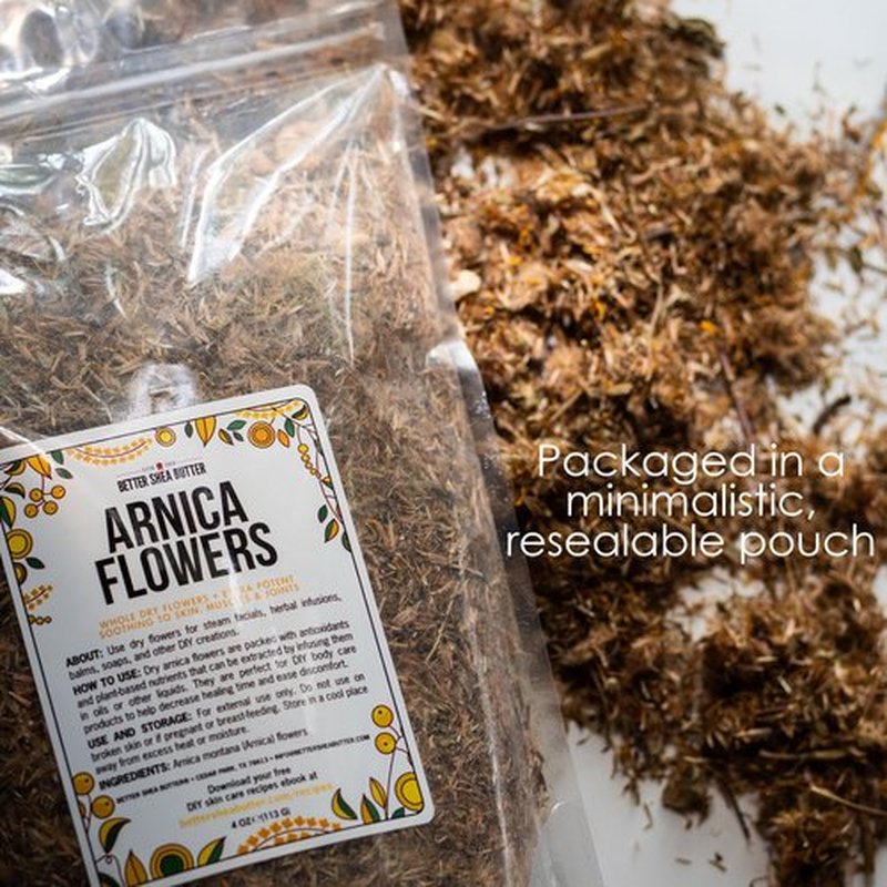 Arnica Flowers Dried for Making Arnica Tincture, Arnica Infused Oil, Poultices and Salves | 4 oz of Dried Herbs Bulk | Whole Flowers and Herbs in Resealable Pouch