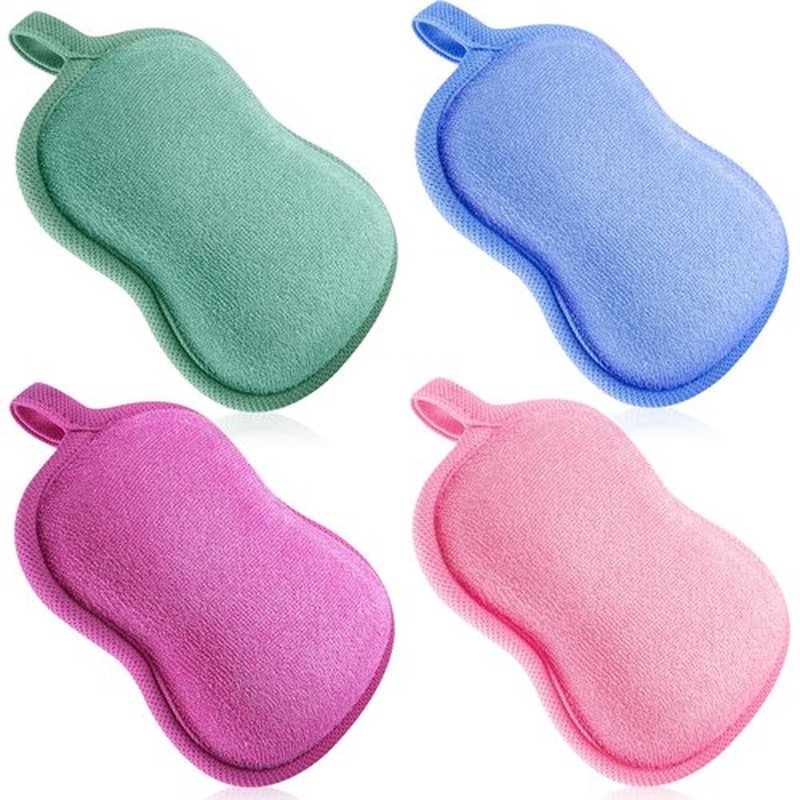 4 Pieces Baby Bath Sponge Cotton Baby Sponge Soft and Absorbent Sponge for Kids Babies Men Women (Red, Purple, Green, Blue)