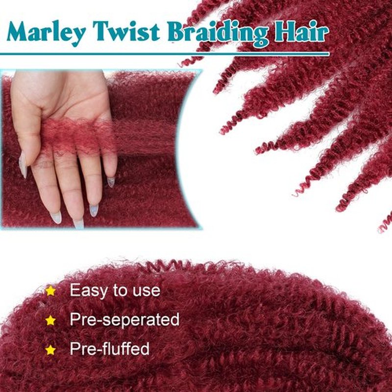 Burgundy Marley Hair, Marley Twist Braiding Hair 14 Inch 7 Packs Cuban Twist Hair Kinky Twist hair Pre Separated Marley Hair for Faux Locs Marley Twist Hair Synthetic Braiding hair(14 inch,Burgundy)
