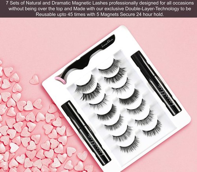 Luxillia Magnetic Eyelashes with Eyeliner 10-Piece Set, Most Natural Looking Magnetic Lashes Kit with Applicator, Best 8D, 3D Look, Reusable Fake Eye Lash, No Glue, Strongest Waterproof Liquid Liner