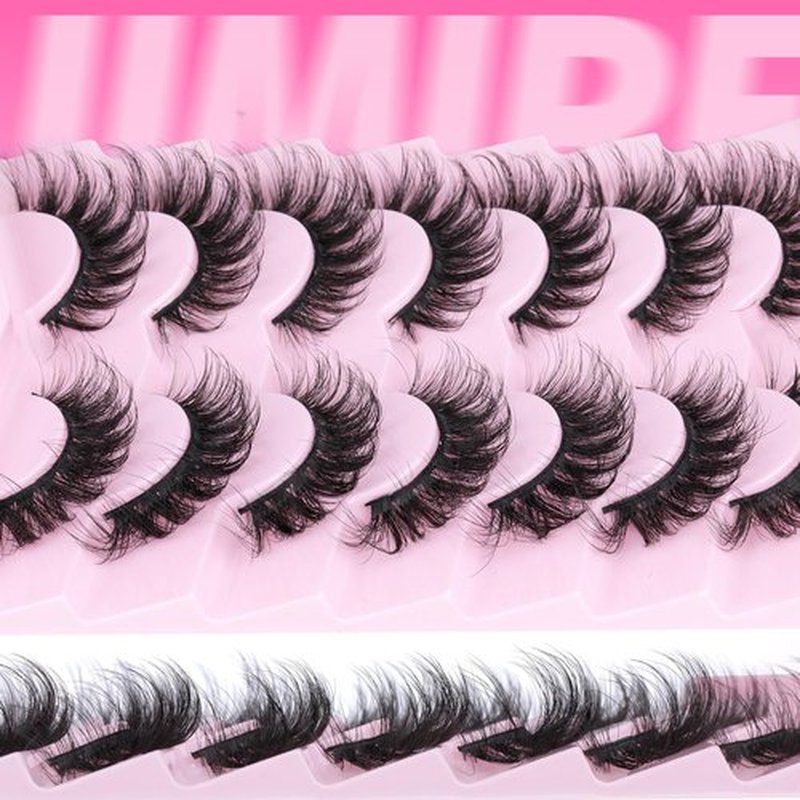 JIMIRE Mink Lashes Fluffy False Eyelashes Volume 6D Cat Eye Lashes 17mm D Curl Strip Lashes Look Like Extensions Fox Eye Fake Lashes 7 Pairs Pack