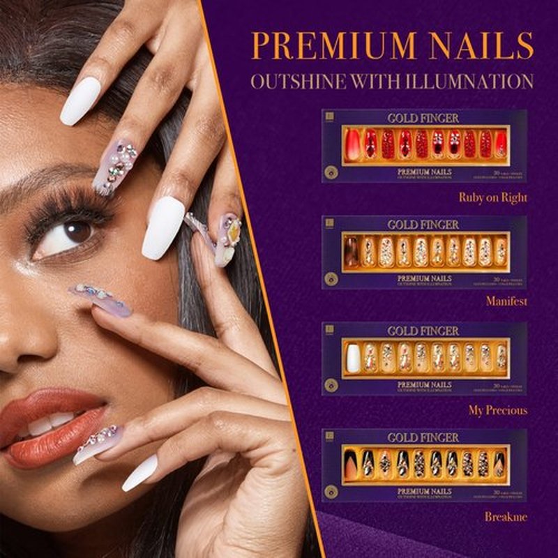 GoldFinger Premium False Nails Glue On Nails Press On Nails Glue Included (My Precious)