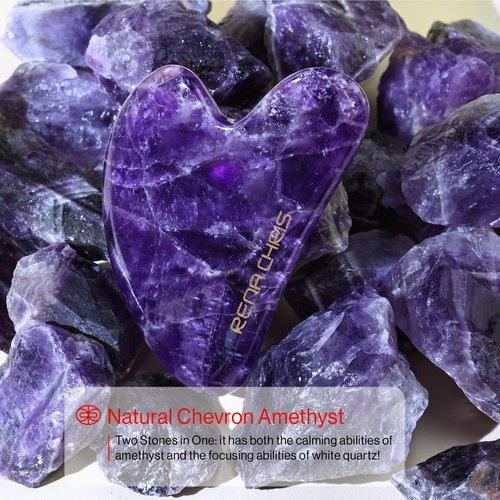 Rena Chris Gua Sha Facial Tools, Natural Jade Stone Guasha, Manual Massage Sticks for Jawline Sculpting and Puffiness Reducing, Scraping Massage Tool, Skin-Care Tool (Purple)