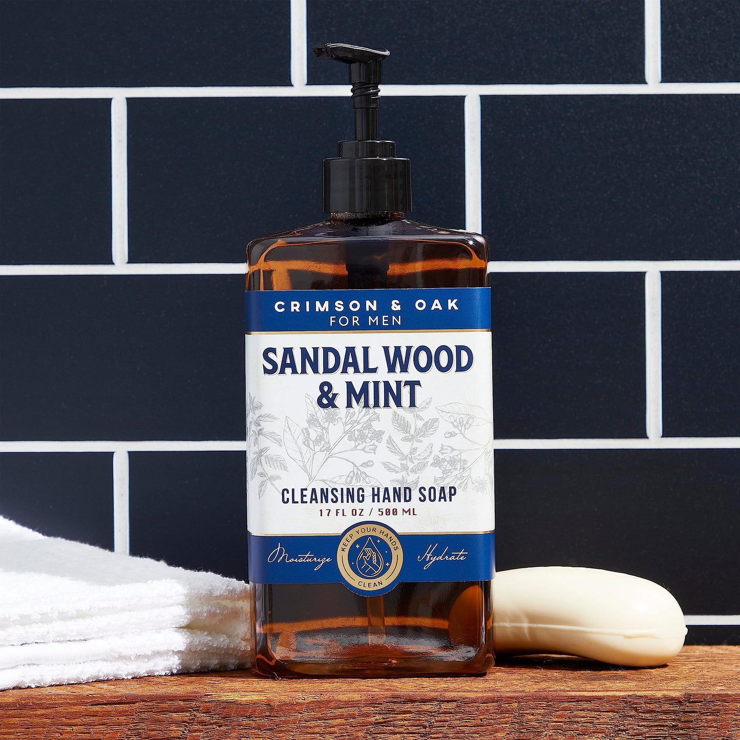 Body Prescriptions Crimson & Oak Men's Deep Cleansing Hand Soap with Pump Dispenser, 17 Fl Oz (Pack of 2), Sandalwood and Mint