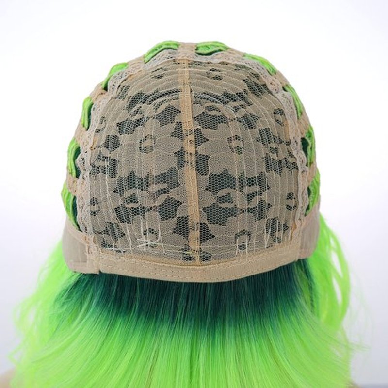 PATTNIUM Green Wig Short Wavy Wig Ombre Green Wig with Bangs Lime Green Wig Women Girls Heat Resistant Synthetic Wig (Lime Green)