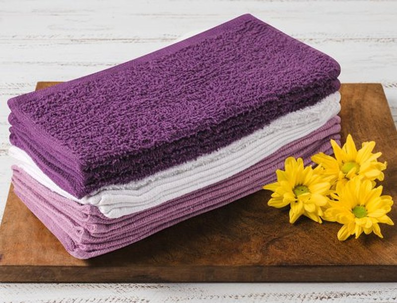 Towel and Linen Mart 100% Cotton - Wash Cloth Set - Flannel Face Cloths, Highly Absorbent and Soft Feel Fingertip Towels (Grey) (Grey, 12) (Plum, White & Lilac, Pack of 12)