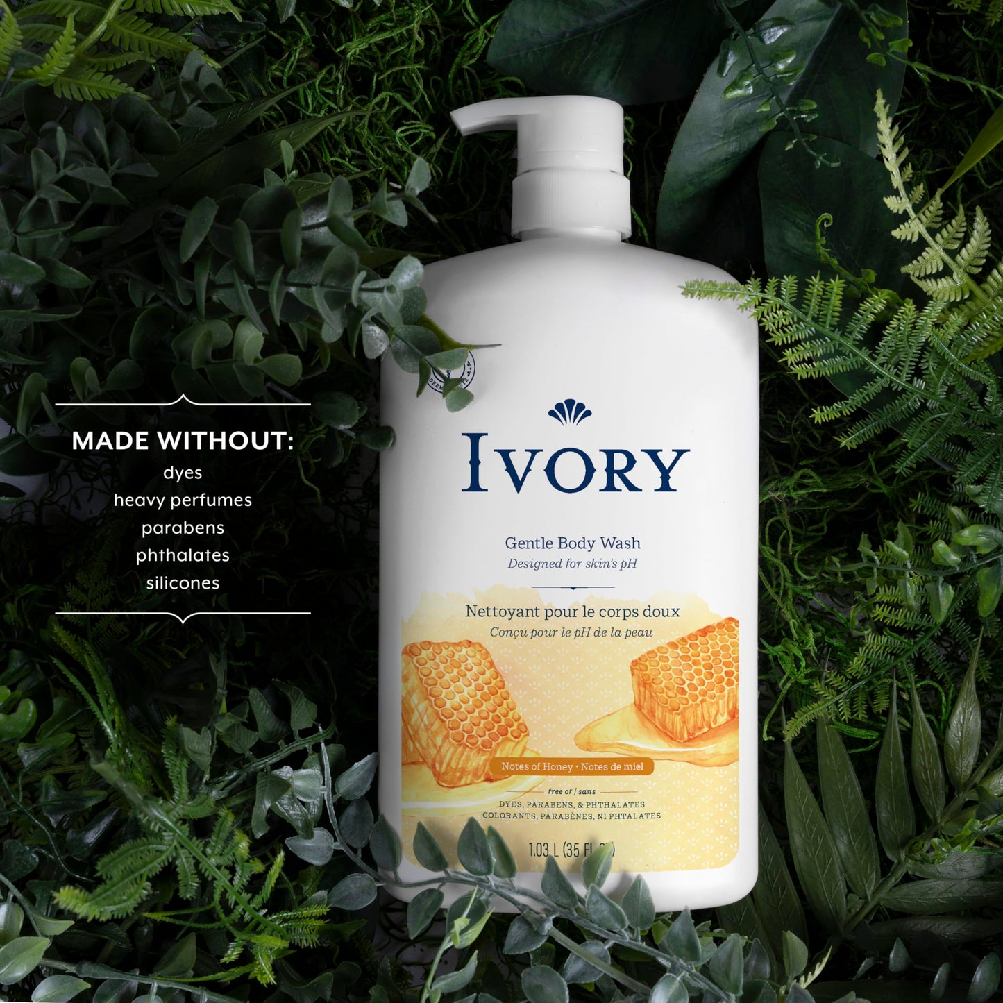 Ivory Body Wash Gentle, Free of dyes, parabens, and phthalates, Honey Scent, 35 oz (Pack of 4)