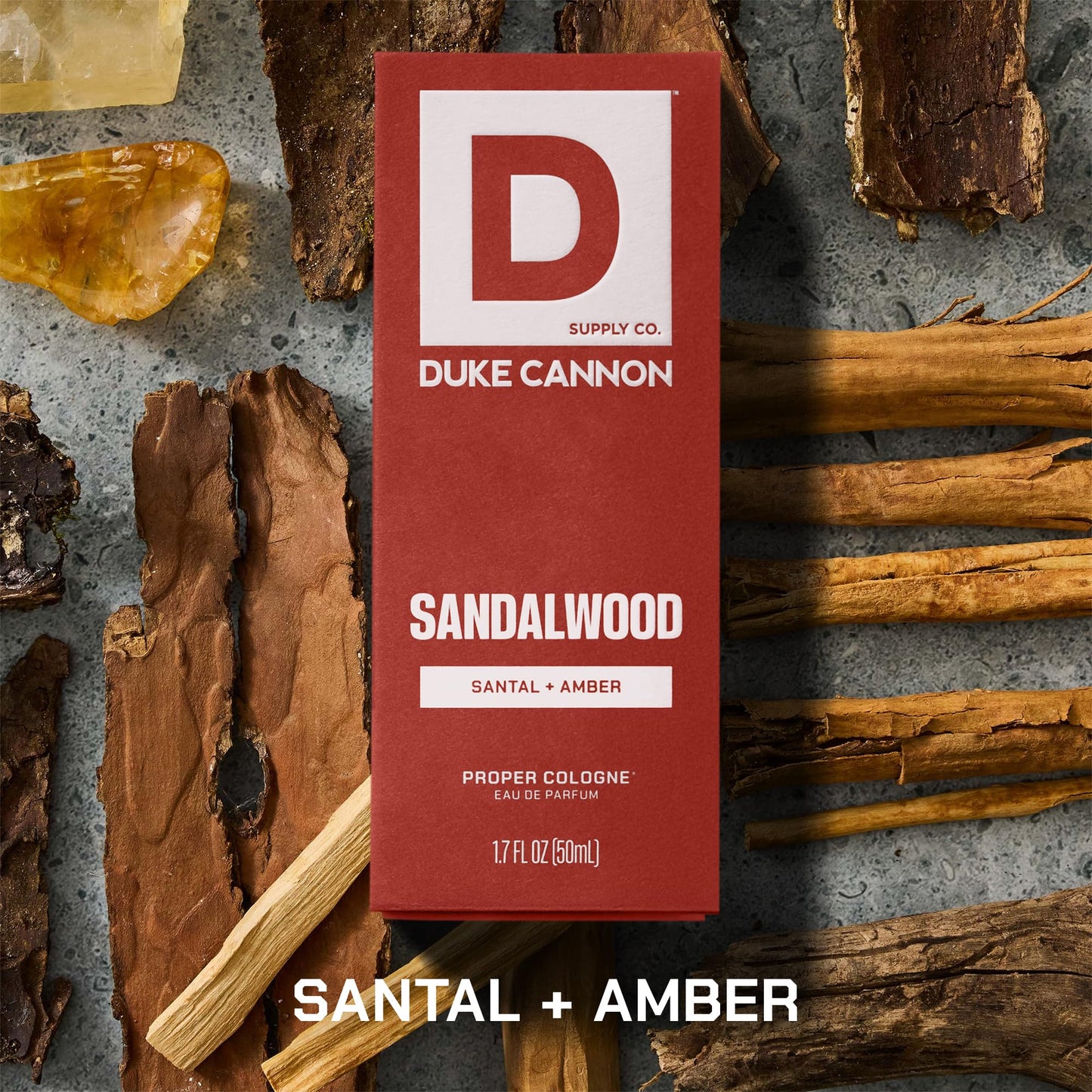 Duke Cannon Supply Co. Proper Cologne Sandalwood - 1.7 fl oz - Eau de Parfum Cologne for Men - Santal + Amber Scent - Smooth, Masculine Fragrance