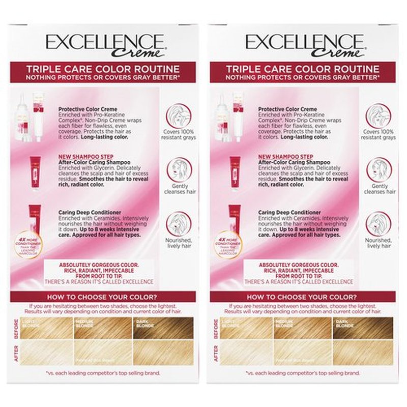 L'Oreal Paris Excellence Creme Permanent Hair Color, 9.5NB Lightest Natural Blonde, 100 percent Gray Coverage Hair Dye, Pack of 2