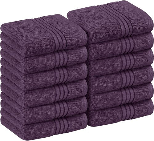 Utopia Towels 12 Pack Premium Wash Cloths Set (12 x 12 Inches) 100% Cotton Ring Spun, Highly Absorbent and Soft Feel Washcloths for Bathroom, Spa, Gym, and Face Towel (Plum)