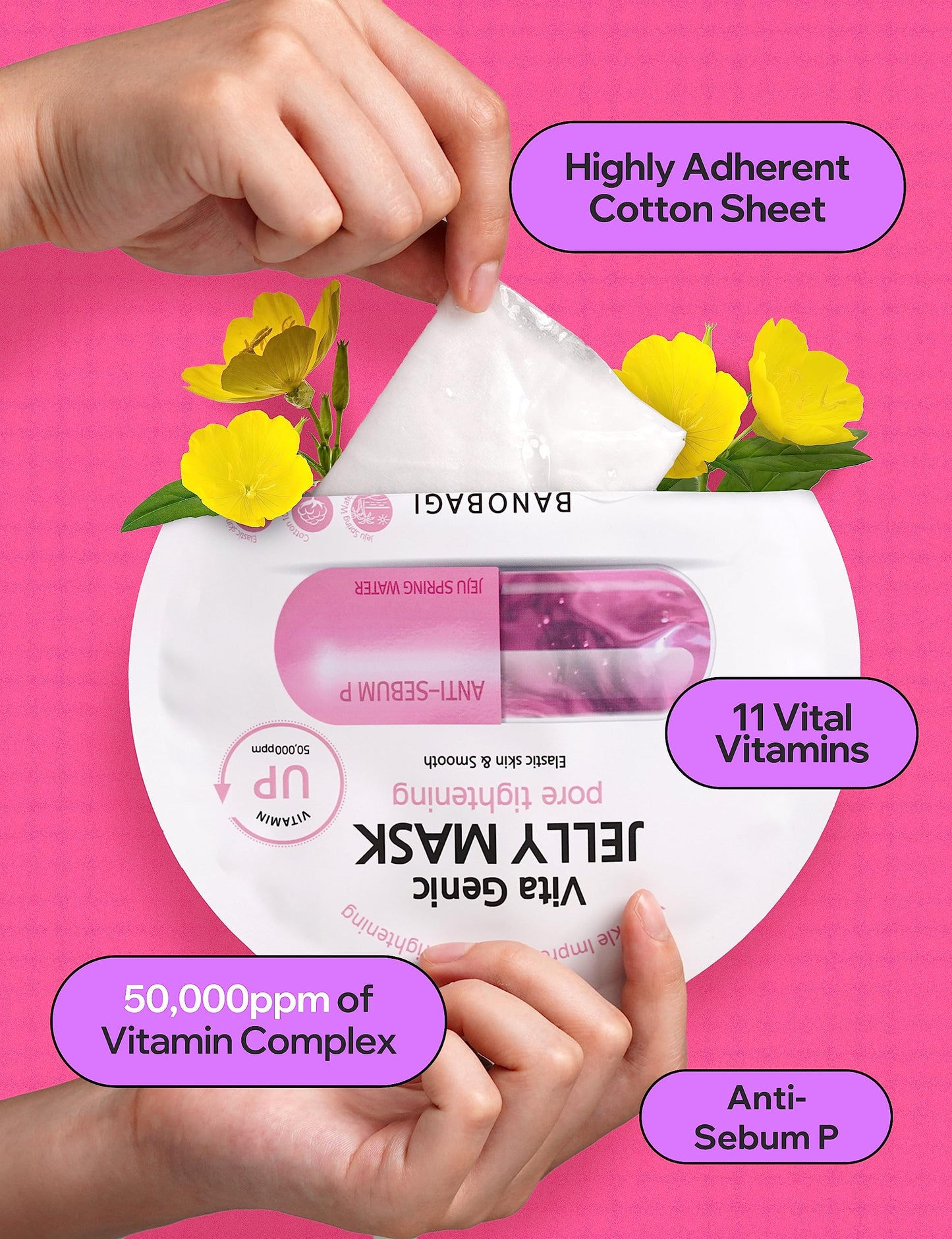 BANOBAGI Vita Genic Jelly Pore Tightening Face Masks Beauty w/Essence & 11 Vitamin Complex | Korean Face Mask | Moisturizing Face Mask Facial Care for Oily Skin (1.8 fl oz, 10 Sheets)