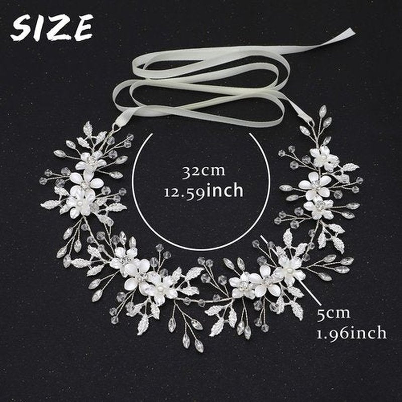 Braveamor Silver Bridal Hair Vine Bohemian Style Wedding Headpiece Crystal Pearl Headband Flower Leaves Halo Wedding Hair Accessories