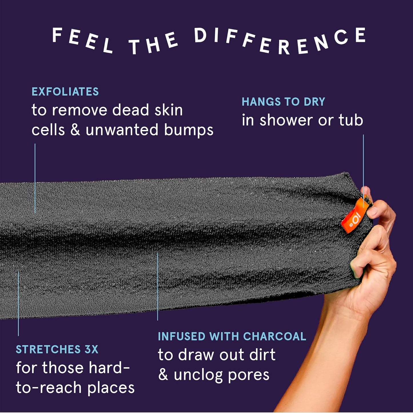 Cleanlogic Body Exfoliating Cloth, Stretchy Organic Sustainable Cotton Exfoliator Bath and Shower Washcloths, Reusable Daily Skincare Tool, 3 Count