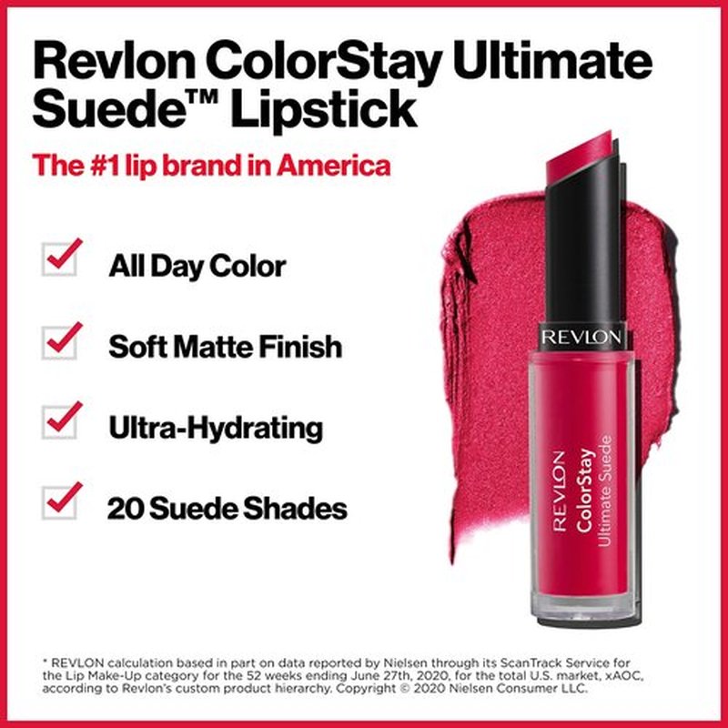 REVLON Lipstick, ColorStay Ultimate Suede Lipstick, High Impact Lip color with Moisturizing Creamy Formula, Infused with Vitamin E, 080 Fashionista, 0.09 Oz