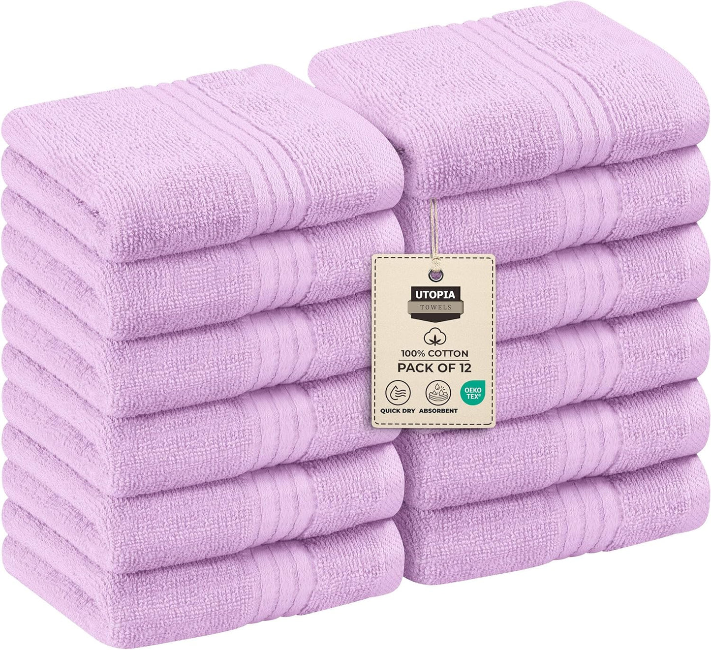 Premium 12-Pack Cotton Wash Cloths - Highly Absorbent & Soft 12x12 for Bathroom, Spa, Gym - Plum