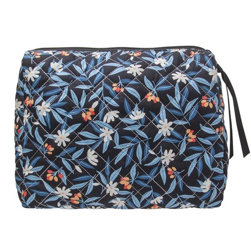 PAZIMIIK Cotton Makeup Bag for Women Large Quilted Travel Cosmetic Pouch Girls' Make Up Organizer,Leaf Black