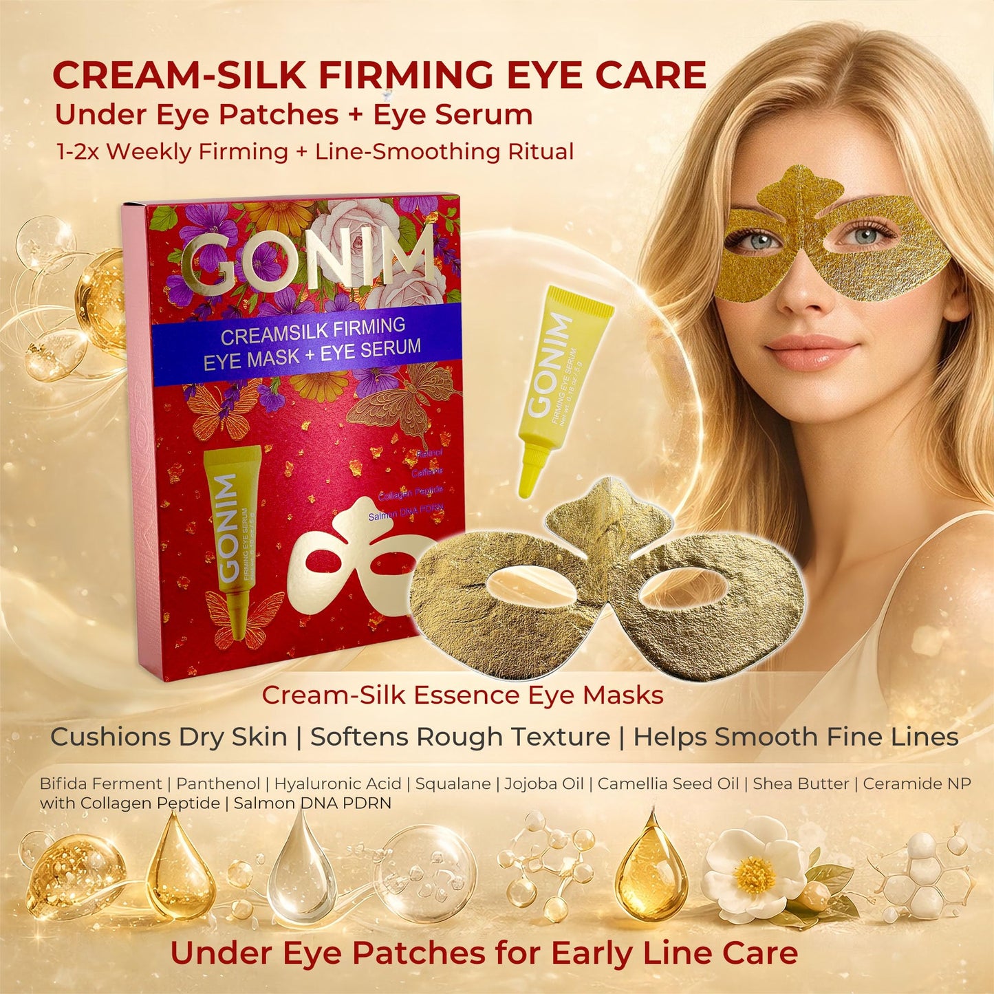 GONIM Under Eye Patches PDRN Eye Wrinkle Patches with Eye Serum, Retinol Collagen Eye Masks for Puffy Eyes and Dark Circles, Anti Aging Cream-Silk Texture Under Eye Mask, Gifts for Women 4 pcs