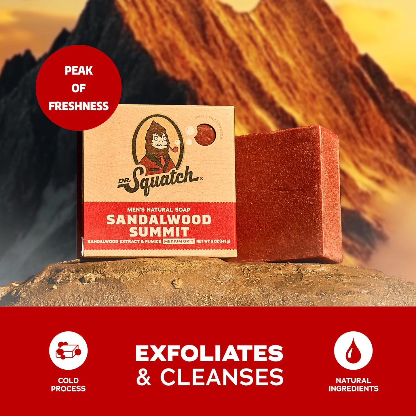 Dr. Squatch Natural Men’s Bar Soap - Cold Process Body Soap Bar with Natural Oils - Gifts for Men - Sandalwood Summit (5 oz, 3-Pack)