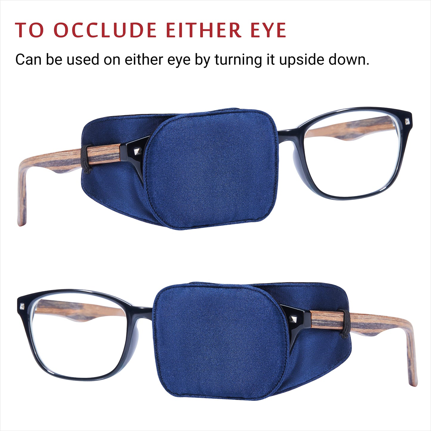Astropic 2Pcs Silk Eye Patches for Adults Kids Glasses to Cover Either Eye (Medium, Navy Blue)
