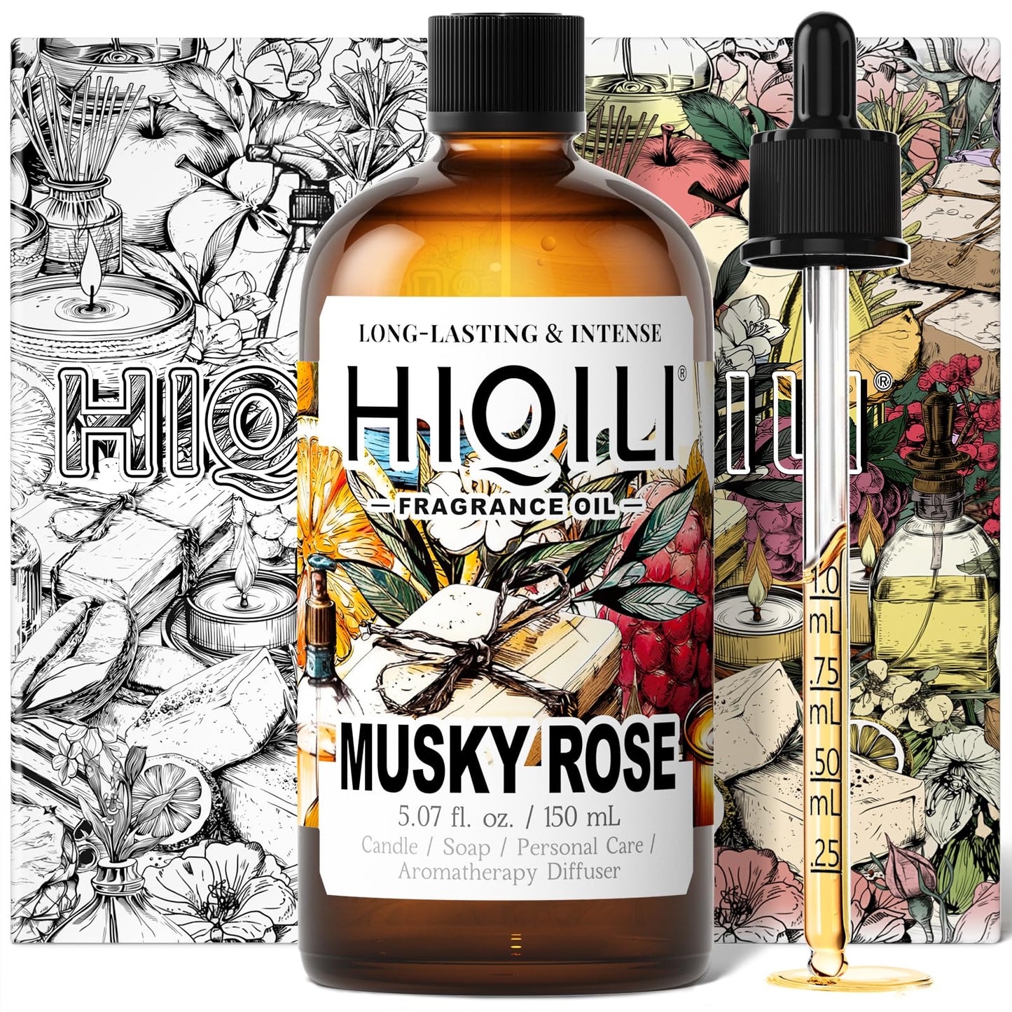 HIQILI Musky Rose Fragrance Oil for Hotel Diffuser, Luxury Scents, for Making Aromatherapy Candle, Perfume, Scented Home Decor- 5.07 Fl Oz