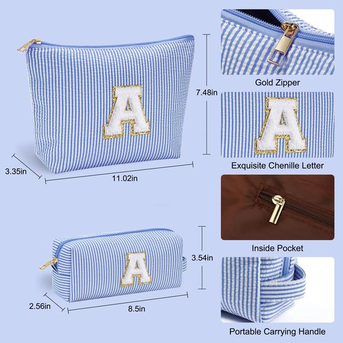 YOOLIFE Teen Girl Gifts | Personalized Makeup Bag | Cosmetic Bag | Travel Toiletry Bag | Gifts for Teacher Girlfriend Bridal Shower | Preppy Stuff for Teen Girls | 15 14 13 Year Old Girl Gifts Blue A