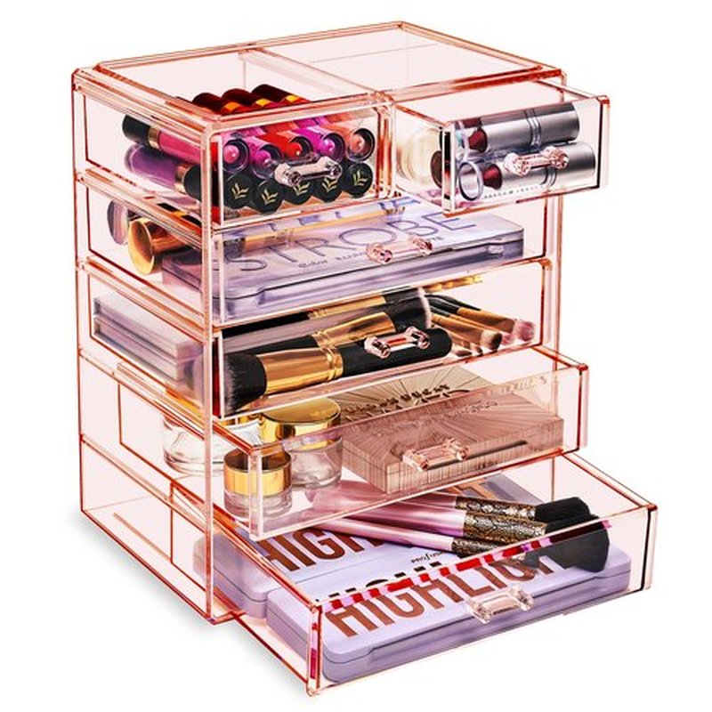 Sorbus Acrylic Makeup Organizer - Organization and Storage Case for Cosmetics Make Up & Jewelry - Big Clear Makeup Organizer for Vanity, Bathroom, College Dorm, Closet, Desk (4 Large, 2 Small Drawers)