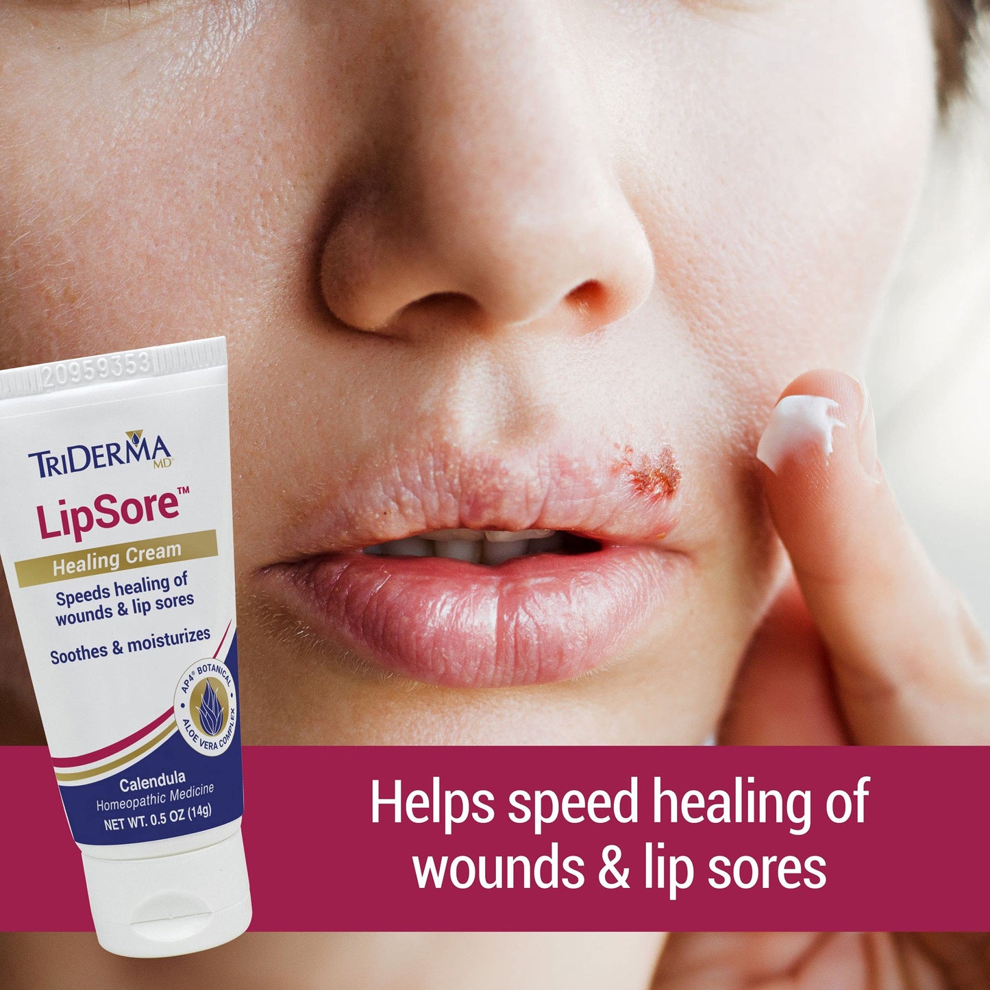 TriDerma LipSore Healing Cream, FSA Eligible, Calendula, AP4 Aloe Vera Gel - 0.5 oz