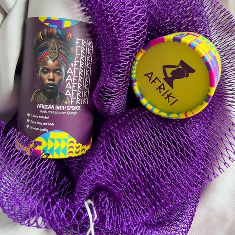 AFRIKI African Net Sponge, Authentic African Exfoliating Sponge, Black Owned, Back Scrubber, 45 inch Long for Normal to Sensitive Skin, for Daily use, Original Collection