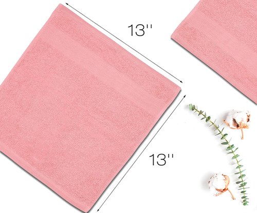 Premium Wash Cloths Pack of 12 (13" x 13" Inches)- 100% Combed Ring Spun Cotton WashCloth - Luxury Washcloths – Ultra Soft Face Towels - Highly Absorbent Wash Cloth for Face (Pink)