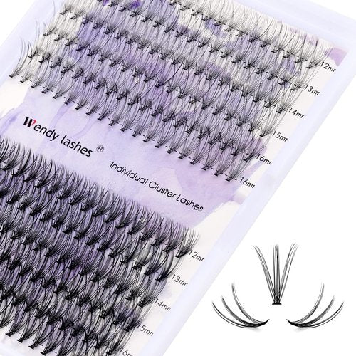 Individual Cluster Lashes 10D/20D Mixed Natural Eyelash Clusters C/D Curl 0.07mm Matte Black Soft 12-16mm Mink DIY Individual Eyelashes Cluster Lashes Extension(10/20D-D,12-16mm Mixed)