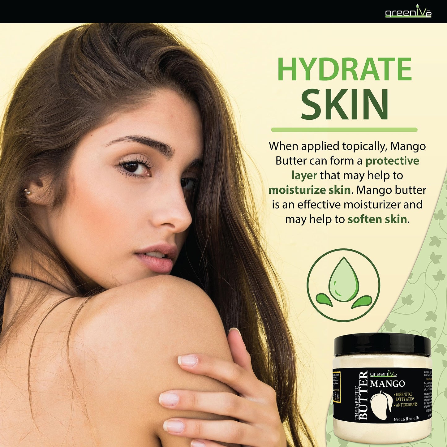 GreenIVe Deodorized Mango Butter 100% Pure Raw Unrefined Natural Creamy Skin Hair Moisturizer Hydrating Body Butter Lotion Lip Balm Soap Making DIY Cosmetics Whipped Creams Food Grade 16oz