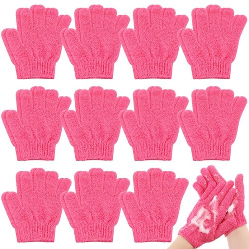 Ramede 30 Pair Exfoliating Gloves Double Sided Exfoliating Bath Gloves Nylon Colorful Shower Gloves for Men Women Beauty Spa Massage Shower Deep Clean Body Skin Bathing Scrubber Accessories (Rose Red)