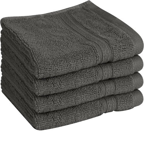 Towel and Linen Mart 100% Cotton - Wash Cloth Set - Pack of 4, Quick Dry, Luxurious, Highly Absorbent and Soft Feel Premium Spa & Hotel Perfect for Daily Use (12 X 12 Grey)