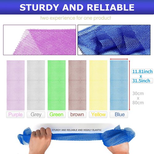 UJFQBH 6 Pieces African Net Sponge Long Bath Sponge Exfoliating Shower Body Scrubber for Daily Use, Terrific for Smoother Skin - Back Scrubber for a Refreshing Experience (Purple - Orange)